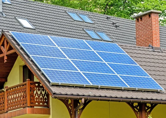 Rooftop solar panels installed on a housing society building